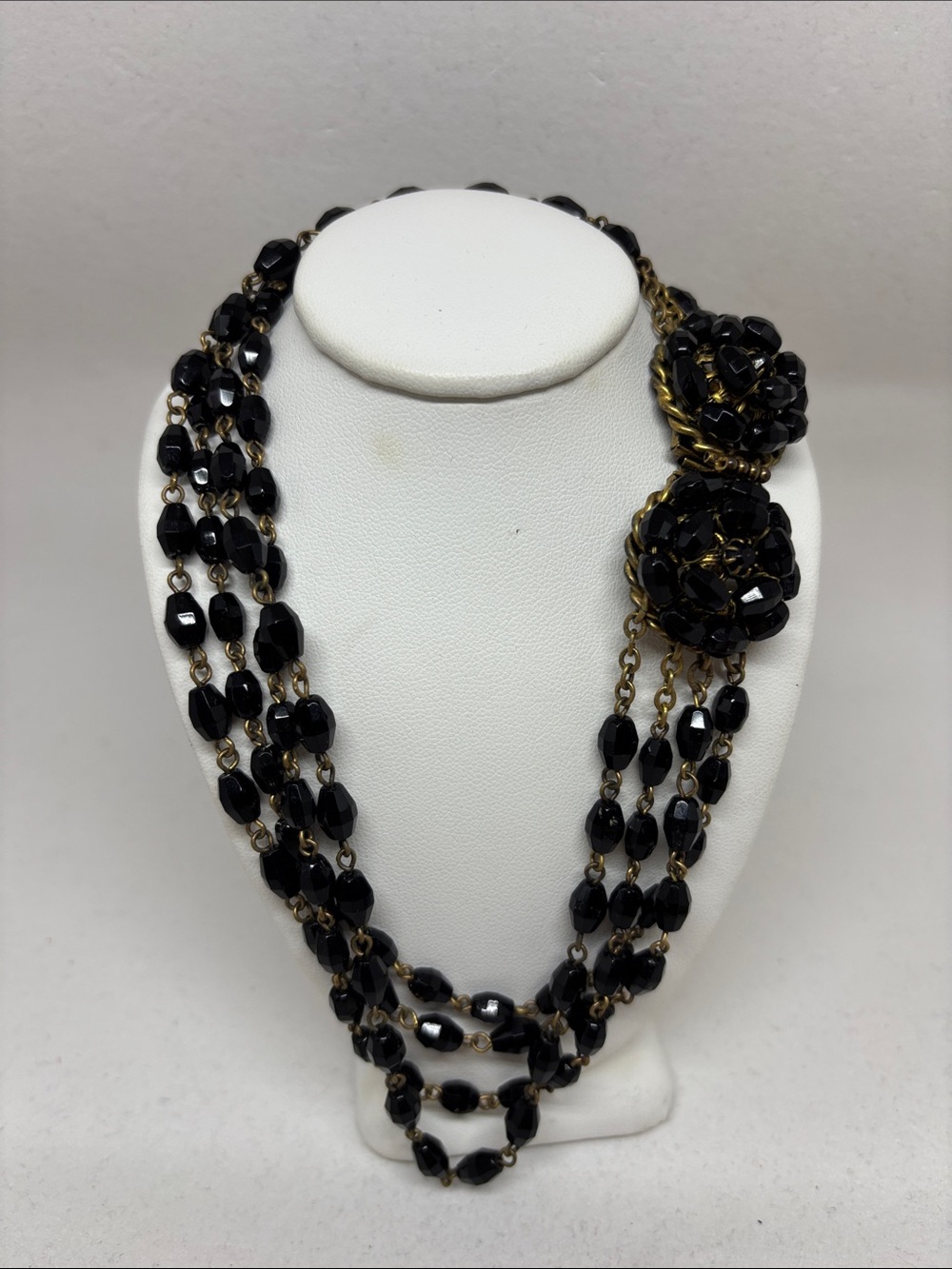 Vintage Four Strand Black Beaded Choker